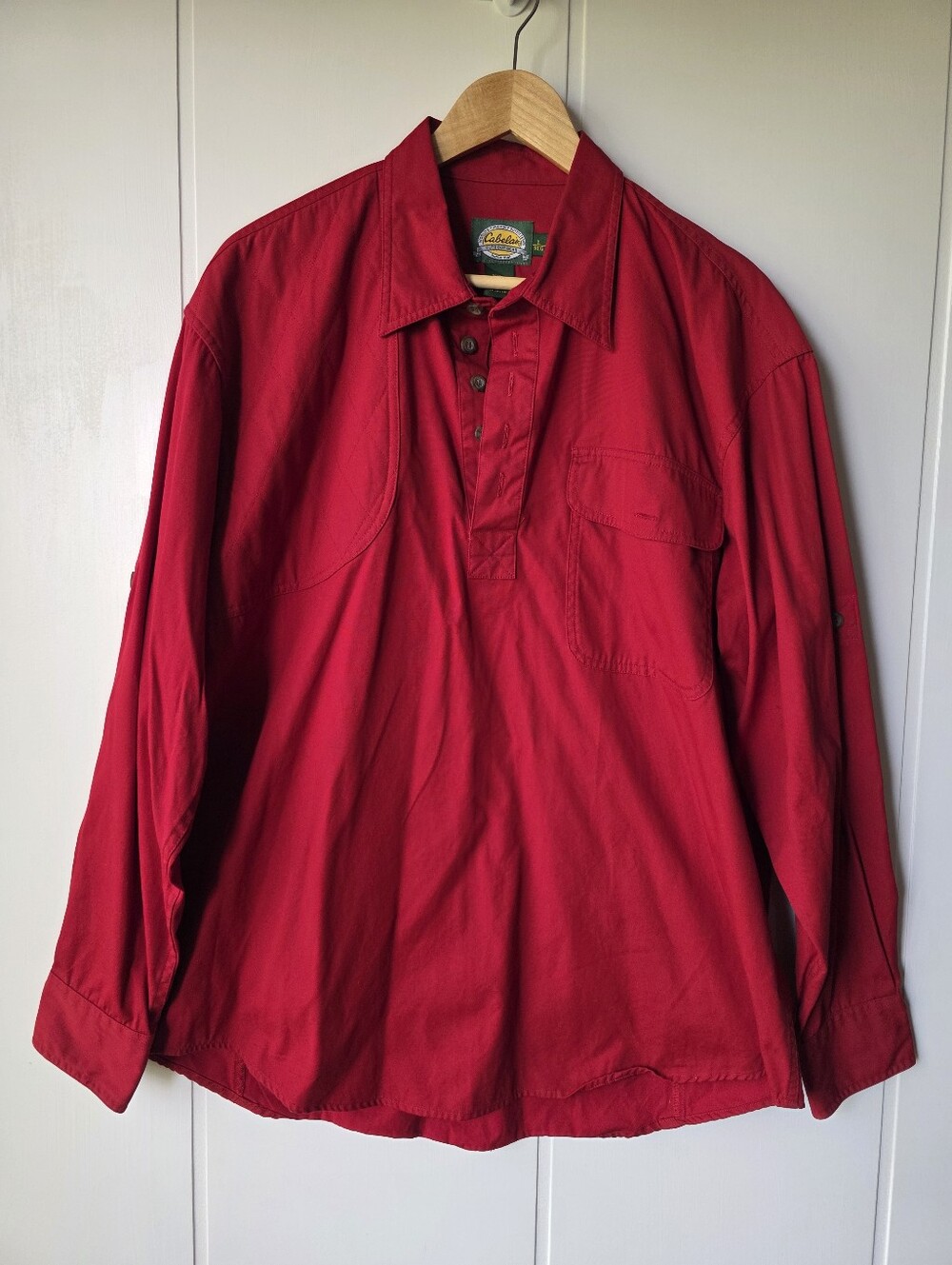 Cabela's Pullover Half Button Long Sleeve Shirt Red Mens Large Regular